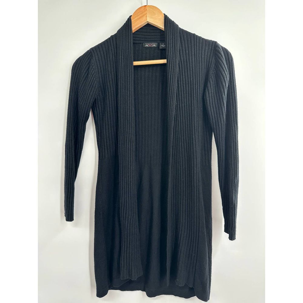 AVA Black Ribbed Open Front Cardigan Small - Picture 8 of 9